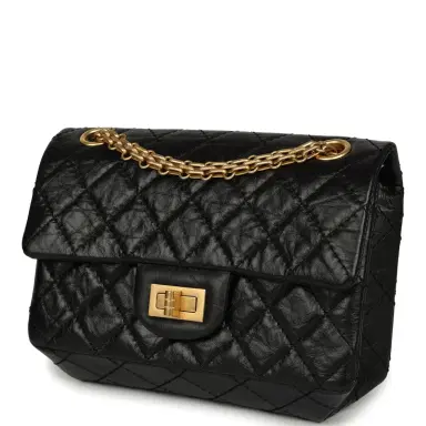 Chanel Pre-owned Chanel Mini Reissue 224 2.55 Flap Bag Black Crumpled Aged Calfskin Antique Gold Hardware | Thumbnail 5