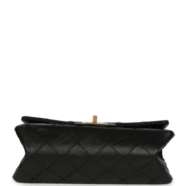 Chanel Pre-owned Chanel Mini Reissue 224 2.55 Flap Bag Black Crumpled Aged Calfskin Antique Gold Hardware | Thumbnail 6