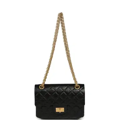 Chanel Pre-owned Chanel Mini Reissue 224 2.55 Flap Bag Black Crumpled Aged Calfskin Antique Gold Hardware | Thumbnail 7