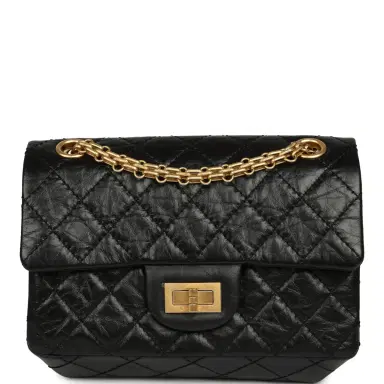 Chanel Pre-owned Chanel Mini Reissue 224 2.55 Flap Bag Black Crumpled Aged Calfskin Antique Gold Hardware | Thumbnail 1