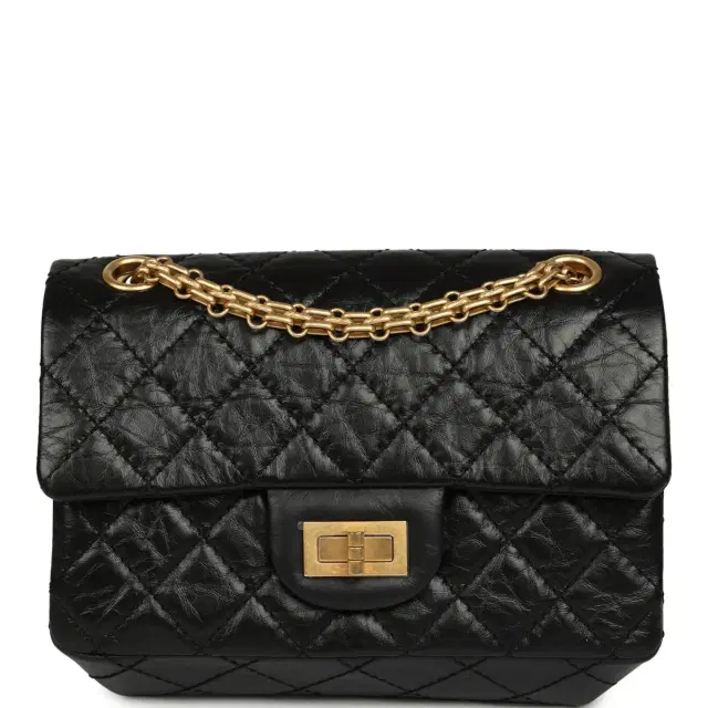 Chanel Pre-owned Chanel Mini Reissue 224 2.55 Flap Bag Black Crumpled Aged Calfskin Antique Gold Hardware