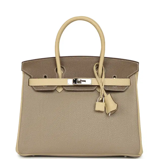 Madison Avenue Couture Pre-owned Hermes Special Order (HSS) Birkin 30 Gris Tourterelle, Etoupe, Parchemin Togo Palladium Hardware