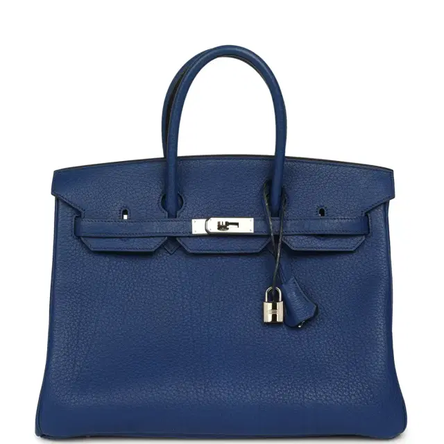 Vintage Hermes Birkin 35 Bleu Saphir Fjord Palladium Hardware