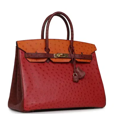 HERMÈS Vintage Hermes Birkin 35 Tangerine, Rouge H, Rouge Vif Ostrich Gold Hardware | Thumbnail 2