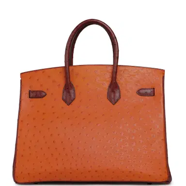 HERMÈS Vintage Hermes Birkin 35 Tangerine, Rouge H, Rouge Vif Ostrich Gold Hardware | Thumbnail 3