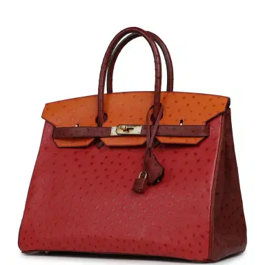 HERMÈS Vintage Hermes Birkin 35 Tangerine, Rouge H, Rouge Vif Ostrich Gold Hardware | Thumbnail 5