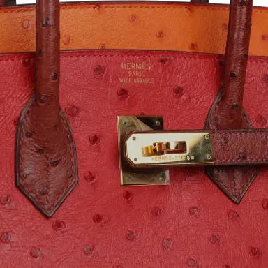HERMÈS Vintage Hermes Birkin 35 Tangerine, Rouge H, Rouge Vif Ostrich Gold Hardware | Thumbnail 7