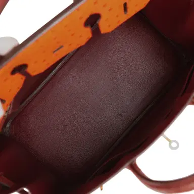 HERMÈS Vintage Hermes Birkin 35 Tangerine, Rouge H, Rouge Vif Ostrich Gold Hardware | Thumbnail 9