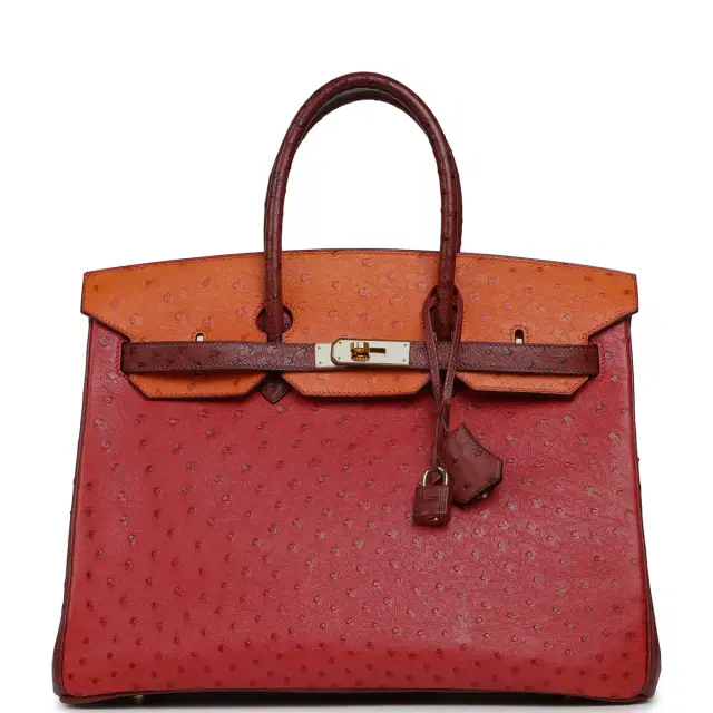 Vintage Hermes Birkin 35 Tangerine, Rouge H, Rouge Vif Ostrich Gold Hardware