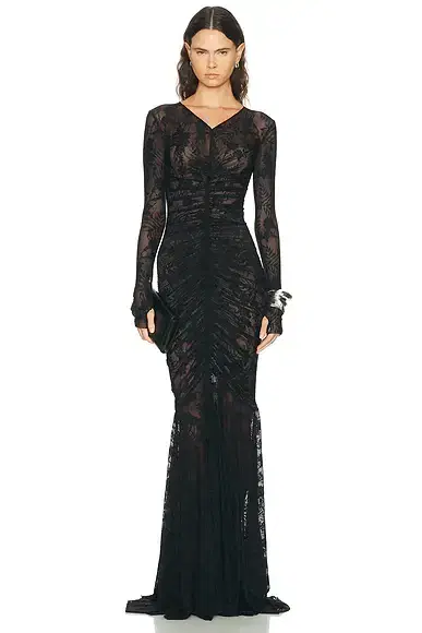 Norma Kamali Shirred Front Fishtail Gown