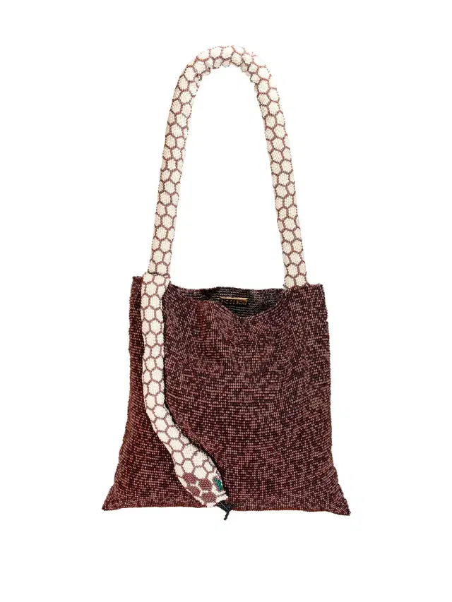 SAC DE SOUL Burgundy and Cream Large Serpent Bag
