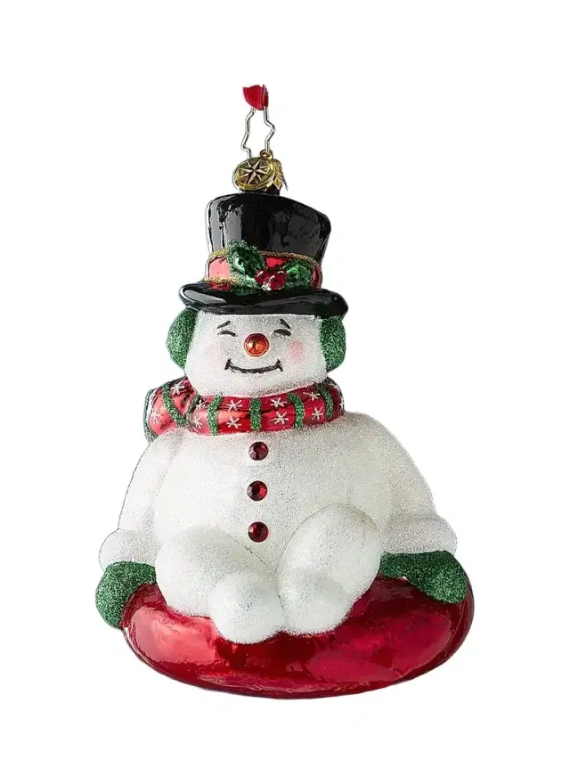 Christopher Radko Whimsical Snowman Snowy Slider Glass Ornament