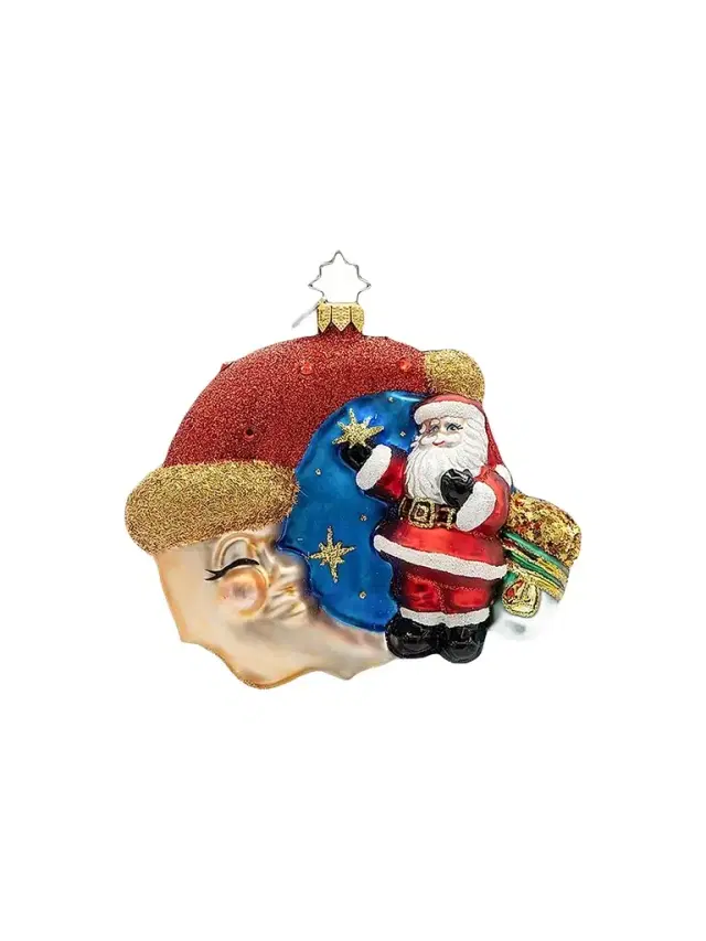 Christopher Radko American Santa Crescent Wishes Santa Glass Ornament