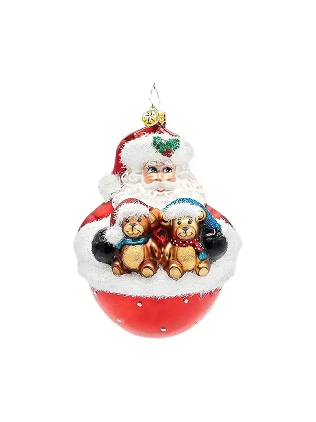 Christopher Radko Whimsical Santa Bearing Holiday Cheer Glass Ornament
