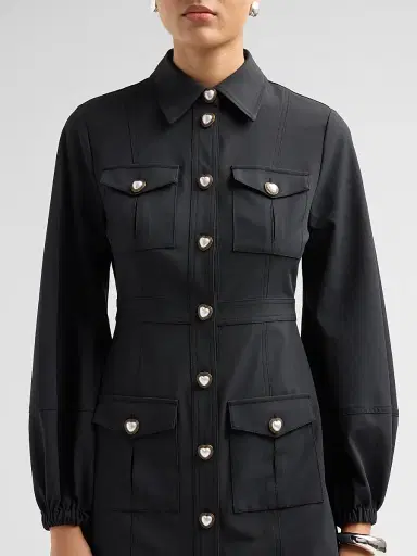 Cinq à Sept Women's Lumira Pearlescent-Button Dress - Black | Thumbnail 5