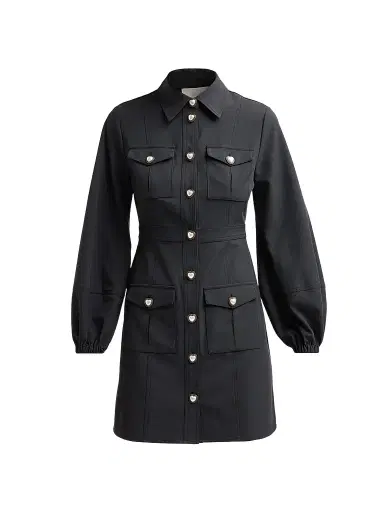 Cinq à Sept Women's Lumira Pearlescent-Button Dress - Black | Thumbnail 1