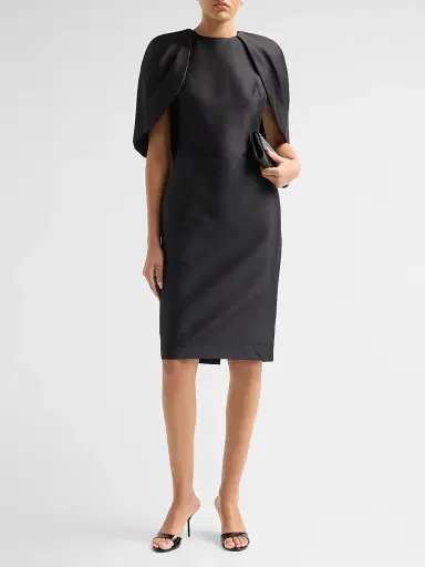 Badgley Mischka Women's Mikado Cape-Shoulder Sheath Dress - Black | Thumbnail 2