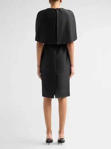 Badgley Mischka Women's Mikado Cape-Shoulder Sheath Dress - Black | Thumbnail 3
