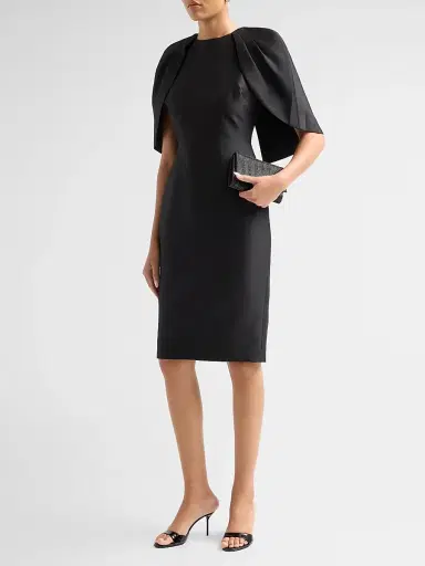 Badgley Mischka Women's Mikado Cape-Shoulder Sheath Dress - Black | Thumbnail 4