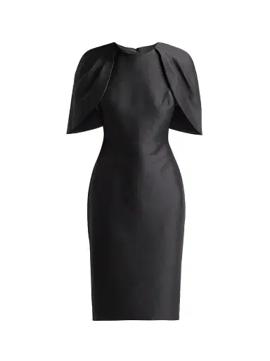 Badgley Mischka Women's Mikado Cape-Shoulder Sheath Dress - Black | Thumbnail 1