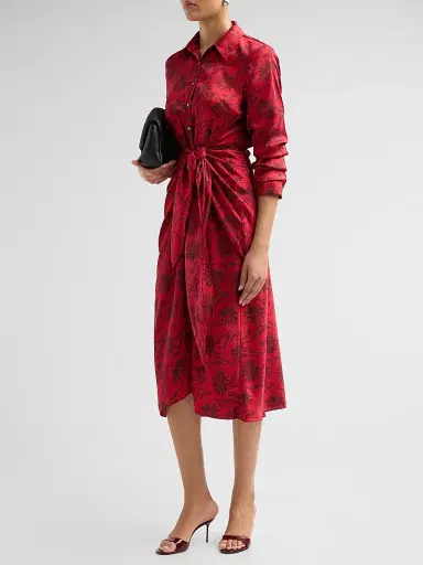 Cinq à Sept Women's Jacey Paisley Fan Midi Dress - Warm Cranberry Black | Thumbnail 4
