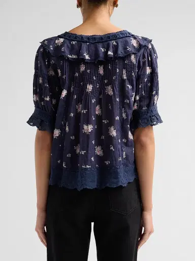 LoveShackFancy Women's Romilly Floral Cotton Blouse - Inkwash | Thumbnail 3 LoveShackFancy Women's Romilly Floral Cotton Blouse - Inkwash | Thumbnail 3