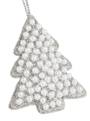 Sudha Pennathur Holiday Metallic & Imitation Pearl Heart, Tree, & Star 3-Piece Ornament Set - Silver | Thumbnail 2