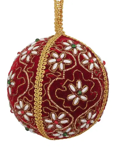 Sudha Pennathur Holiday Red Velvet, Glass Bead & Imitation Pearl Ball Ornament - Red | Thumbnail 2