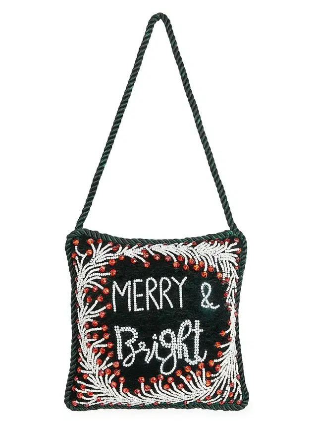 Sudha Pennathur Merry & Bright Beaded Velvet Door-Knocker Ornament - Green