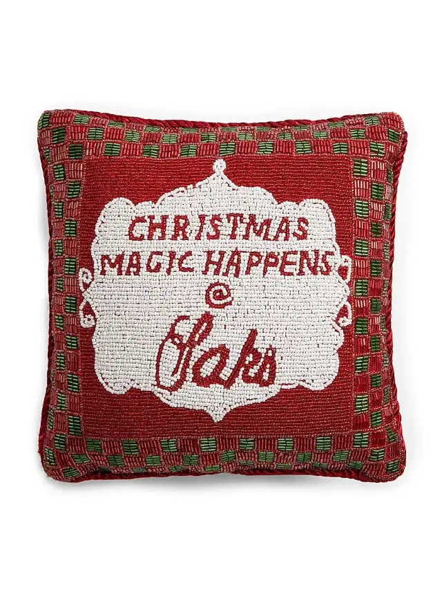 Sudha Pennathur Christmas Magic Happens At Saks Beaded Velvet Pillow - Red