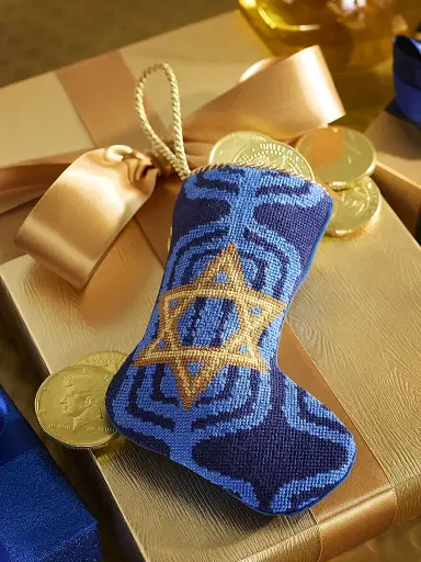 Bauble Stockings x Sainty Nelsen A Latke Like Hanukkah Mini Bauble Stocking | Thumbnail 1 Bauble Stockings x Sainty Nelsen A Latke Like Hanukkah Mini Bauble Stocking | Thumbnail 1