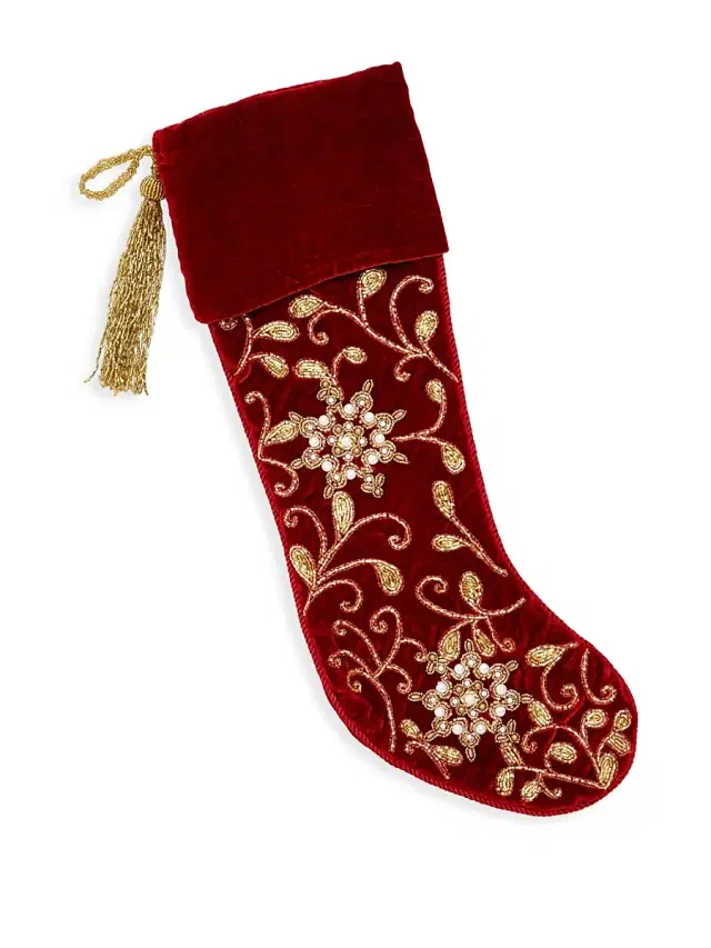 Sudha Pennathur Beaded Ash Velvet Stocking