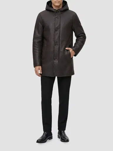 Gorski Men's Embossed Select Shearling Lamb Stroller Coat - Brown | Thumbnail 2 Gorski Men's Embossed Select Shearling Lamb Stroller Coat - Brown | Thumbnail 2