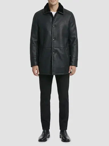 Gorski Men's Embossed Merino Shearling Lamb Stroller Coat - Black | Thumbnail 2 Gorski Men's Embossed Merino Shearling Lamb Stroller Coat - Black | Thumbnail 2
