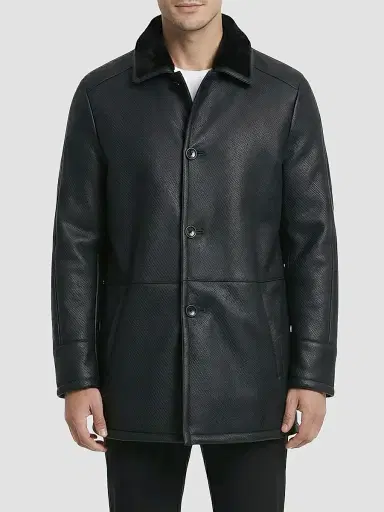 Gorski Men's Embossed Merino Shearling Lamb Stroller Coat - Black | Thumbnail 3 Gorski Men's Embossed Merino Shearling Lamb Stroller Coat - Black | Thumbnail 3