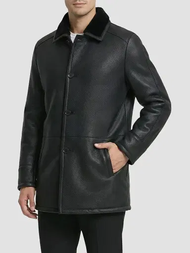 Gorski Men's Embossed Merino Shearling Lamb Stroller Coat - Black | Thumbnail 4 Gorski Men's Embossed Merino Shearling Lamb Stroller Coat - Black | Thumbnail 4