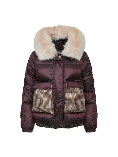 Gorski Women's Apres-Ski Mix Media Parka Coat with Detachable Lamb Hood Trim - Burgundy Iceberg - Size XL | Thumbnail 1 Gorski Women's Apres-Ski Mix Media Parka Coat with Detachable Lamb Hood Trim - Burgundy Iceberg - Size XL | Thumbnail 1