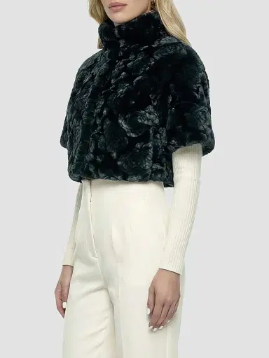 Gorski Women's Select Lamb Rose Cut Bolero Cropped Sleeves Coat - Emerald Brisa - Size Large | Thumbnail 4 Gorski Women's Select Lamb Rose Cut Bolero Cropped Sleeves Coat - Emerald Brisa - Size Large | Thumbnail 4