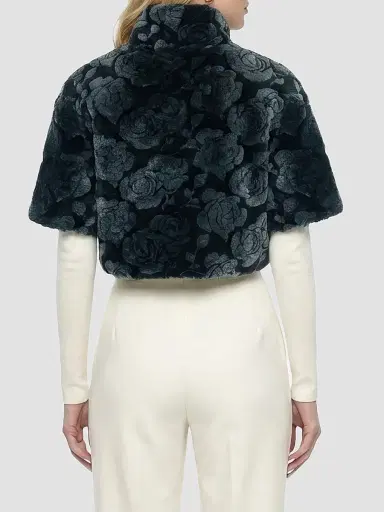 Gorski Women's Select Lamb Rose Cut Bolero Cropped Sleeves Coat - Emerald Brisa - Size Large | Thumbnail 5 Gorski Women's Select Lamb Rose Cut Bolero Cropped Sleeves Coat - Emerald Brisa - Size Large | Thumbnail 5