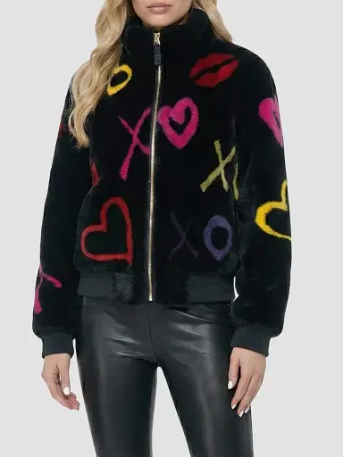 Gorski Women's Reversible Merino Lamb Bomber Coat - Black Multicolor - Size Large | Thumbnail 3