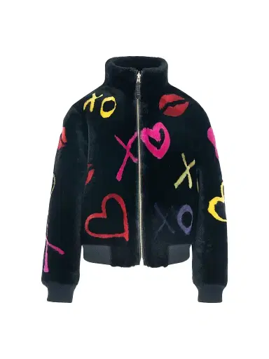 Gorski Women's Reversible Merino Lamb Bomber Coat - Black Multicolor - Size Large | Thumbnail 1