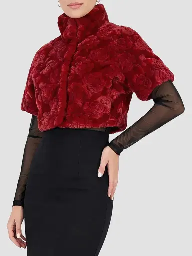 Gorski Women's Select Lamb Rose Cut Bolero Cropped Sleeves Coat - Red Brisa - Size Large | Thumbnail 4 Gorski Women's Select Lamb Rose Cut Bolero Cropped Sleeves Coat - Red Brisa - Size Large | Thumbnail 4