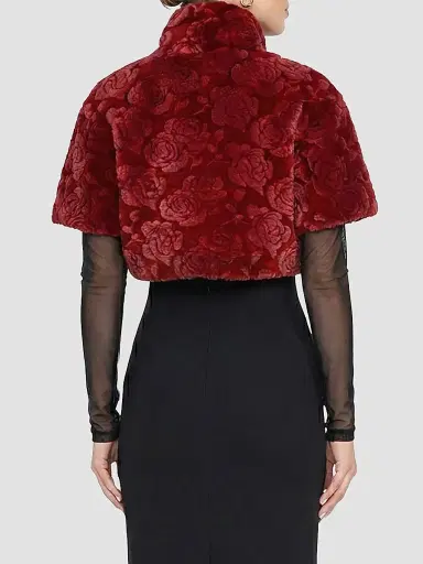 Gorski Women's Select Lamb Rose Cut Bolero Cropped Sleeves Coat - Red Brisa - Size Large | Thumbnail 5 Gorski Women's Select Lamb Rose Cut Bolero Cropped Sleeves Coat - Red Brisa - Size Large | Thumbnail 5
