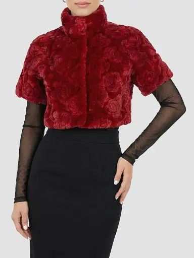 Gorski Women's Select Lamb Rose Cut Bolero Cropped Sleeves Coat - Red Brisa - Size Large | Thumbnail 6 Gorski Women's Select Lamb Rose Cut Bolero Cropped Sleeves Coat - Red Brisa - Size Large | Thumbnail 6