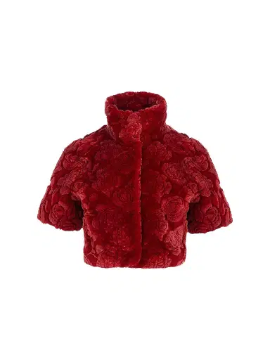 Gorski Women's Select Lamb Rose Cut Bolero Cropped Sleeves Coat - Red Brisa - Size Large | Thumbnail 1 Gorski Women's Select Lamb Rose Cut Bolero Cropped Sleeves Coat - Red Brisa - Size Large | Thumbnail 1