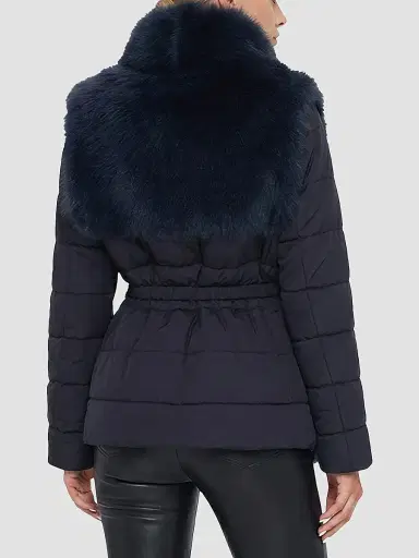 Gorski Women's Select Shearling Lamb Jacket with Quilted Sleeves and Back, Belt - Navy | Thumbnail 5