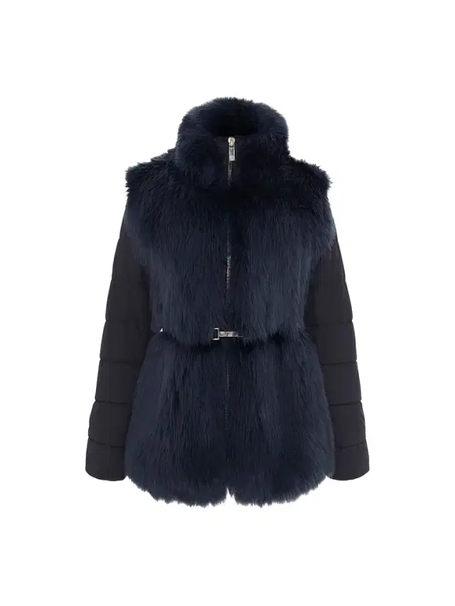 Gorski Women's Select Shearling Lamb Jacket with Quilted Sleeves and Back, Belt - Navy