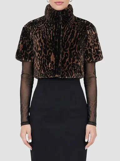 Gorski Women's Reversible Select Lamb Bolero, Cropped Sleeves - Leopard Print - Size XL | Thumbnail 3 Gorski Women's Reversible Select Lamb Bolero, Cropped Sleeves - Leopard Print - Size XL | Thumbnail 3