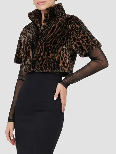Gorski Women's Reversible Select Lamb Bolero, Cropped Sleeves - Leopard Print - Size XL | Thumbnail 4 Gorski Women's Reversible Select Lamb Bolero, Cropped Sleeves - Leopard Print - Size XL | Thumbnail 4