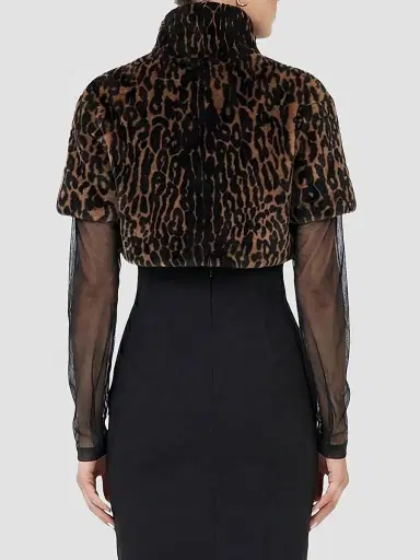 Gorski Women's Reversible Select Lamb Bolero, Cropped Sleeves - Leopard Print - Size XL | Thumbnail 5 Gorski Women's Reversible Select Lamb Bolero, Cropped Sleeves - Leopard Print - Size XL | Thumbnail 5